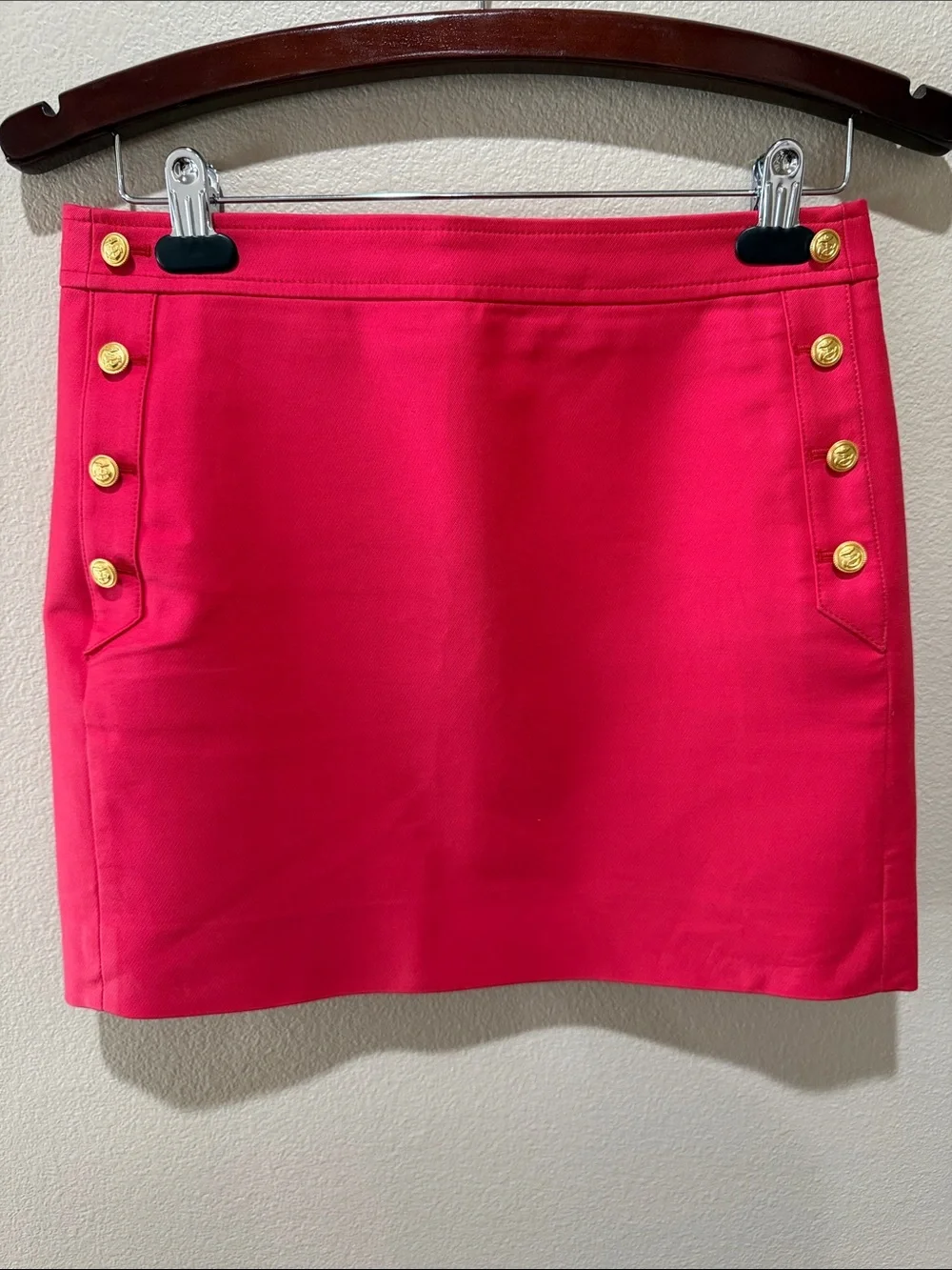 J. Crew Hot Pink Mini Skirt with Gold Buttons